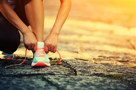 Lacing up running shoes